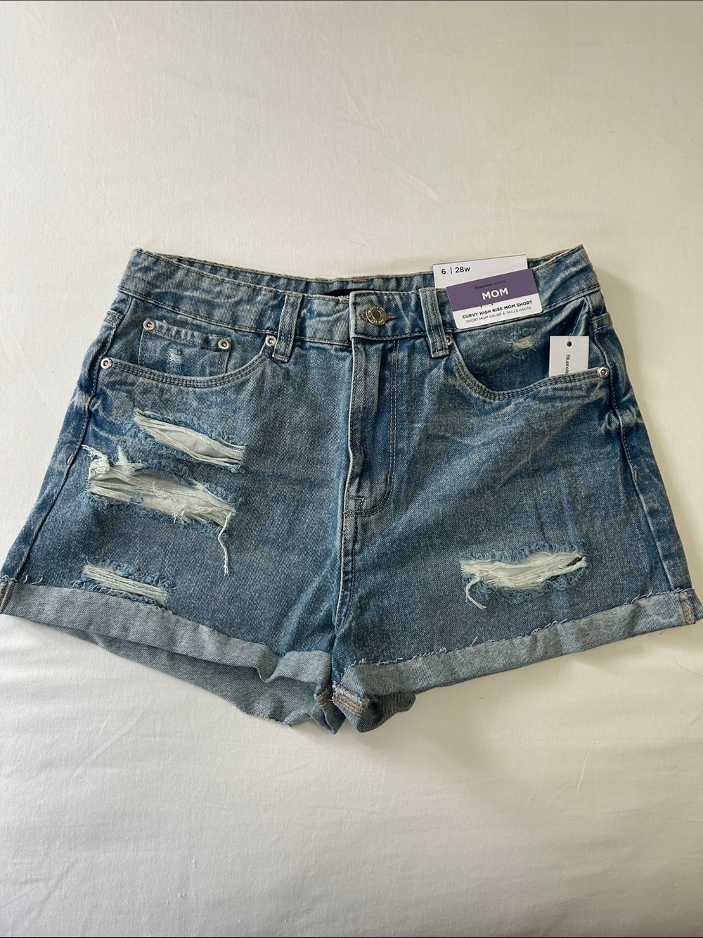 Bluenotes Distressed Rolled-Hem Denim Shorts - Blue
